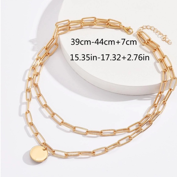 Gold Tone Double Layer Chain with Charm Fashion Necklace - Picture 8 of 10